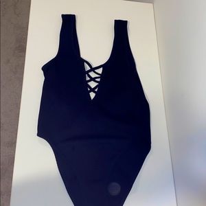 Black lace up body suit